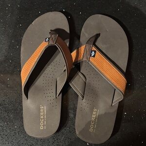 Dockers Men's Dark Brown and Orange Flip Flops